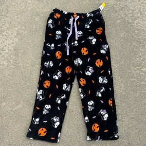 Men’s Black Halloween Peanuts Plush Pajama Pants with Snoopy Size Large